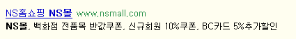 포탈싸이트에서 NS몰을 검색하면 'BC카드 5% 추가할인 이라는 항목이 적인 NS몰이 검색된다.