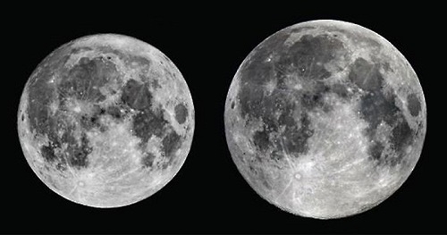 올해 가장 작은 달(4월 22일)과 가장 큰 달(11월 14일) 비교 사진. 사진=연합뉴스 제공.