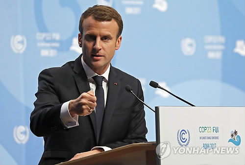 사진=기후변화 회의에서 연설하는 에마뉘엘 마크롱 프랑스 대통령. 연합뉴스 제공.