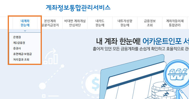 계좌정보통합관리서비스 화면. (사진=금융위)