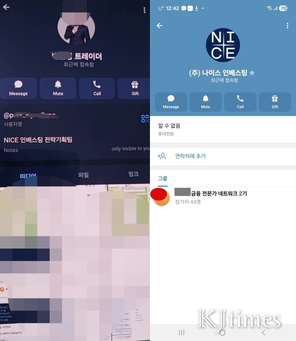 NICE인베스팅 전략기획팀으로 소개한 텔레그램 속 컨설팅 담당자 프로필. (사진=kjtimes)